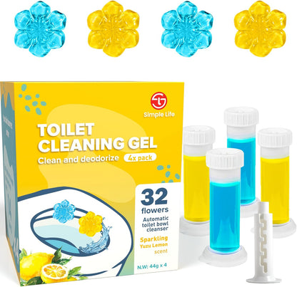 Simple Life Toilet Bowl Cleaner Gel | Fresh Flower Toilet Gel Stamp | Stops Limescale and Stains with Air Freshening Scent | Deodorizing Clean | 32 Stamps, Blue & Green