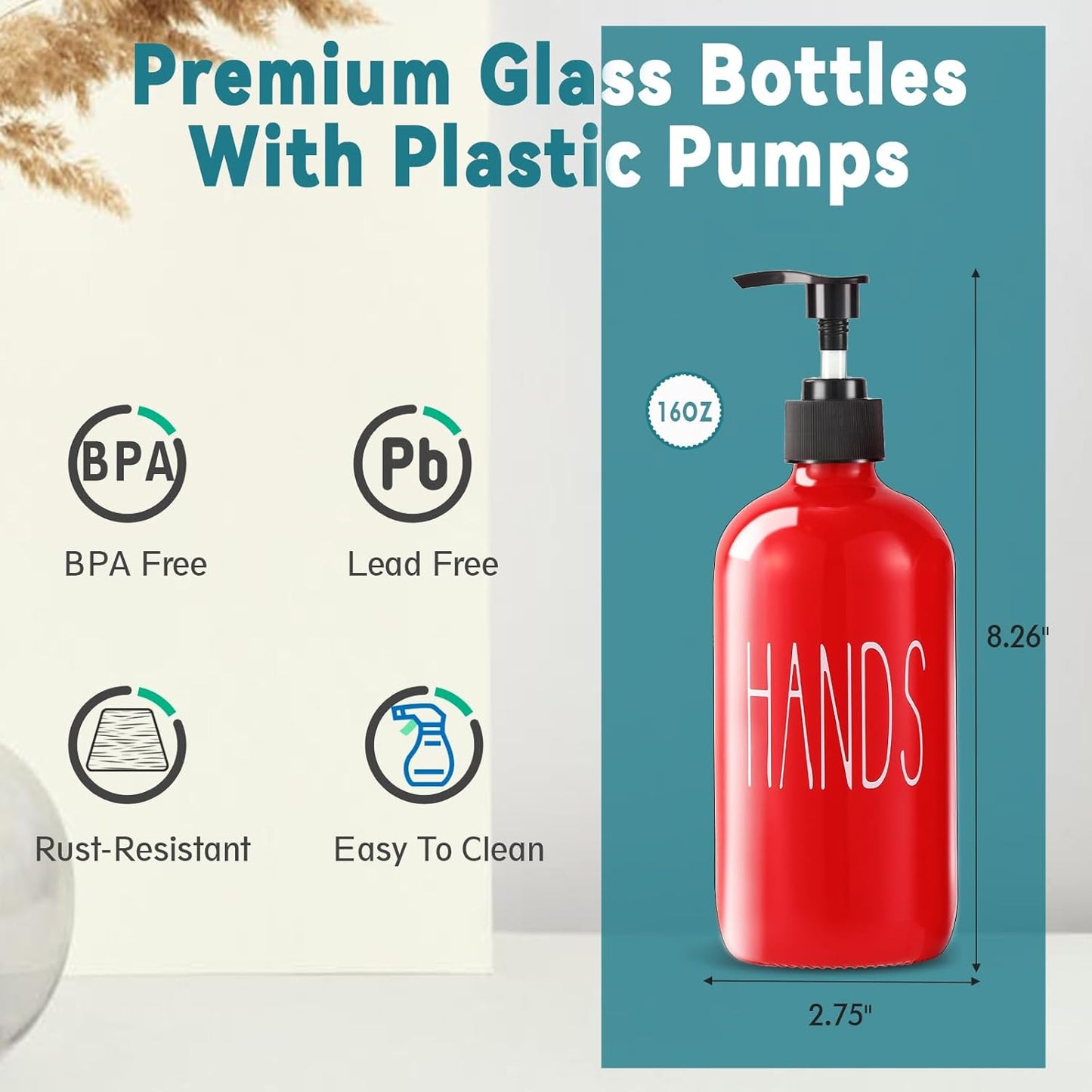 COHOSEGE Glass Soap Dispenser Set 2 Pack,Contains Hand and Dish Soap Dispenser.Premium 16 Oz Black Kitchen Soap Dispenser Set for Kitchen Sink and Farmhouse Decor