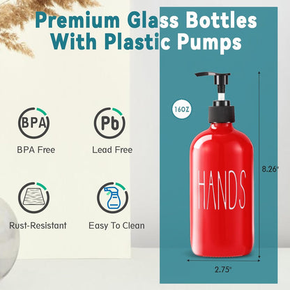 COHOSEGE Glass Soap Dispenser Set 2 Pack,Contains Hand and Dish Soap Dispenser.Premium 16 Oz Black Kitchen Soap Dispenser Set for Kitchen Sink and Farmhouse Decor