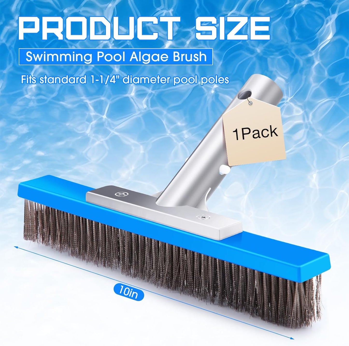 Gejoy 1 Pcs 5" Stainless Steel Brush Pool Brush Head for Inground Pools, Algae Metal Wire Bristles and Aluminum Back Scrubber Heavy Duty Curved Ends for Tiles, Rust Stains Concrete Walls