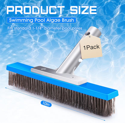 Gejoy 1 Pcs 5" Stainless Steel Brush Pool Brush Head for Inground Pools, Algae Metal Wire Bristles and Aluminum Back Scrubber Heavy Duty Curved Ends for Tiles, Rust Stains Concrete Walls