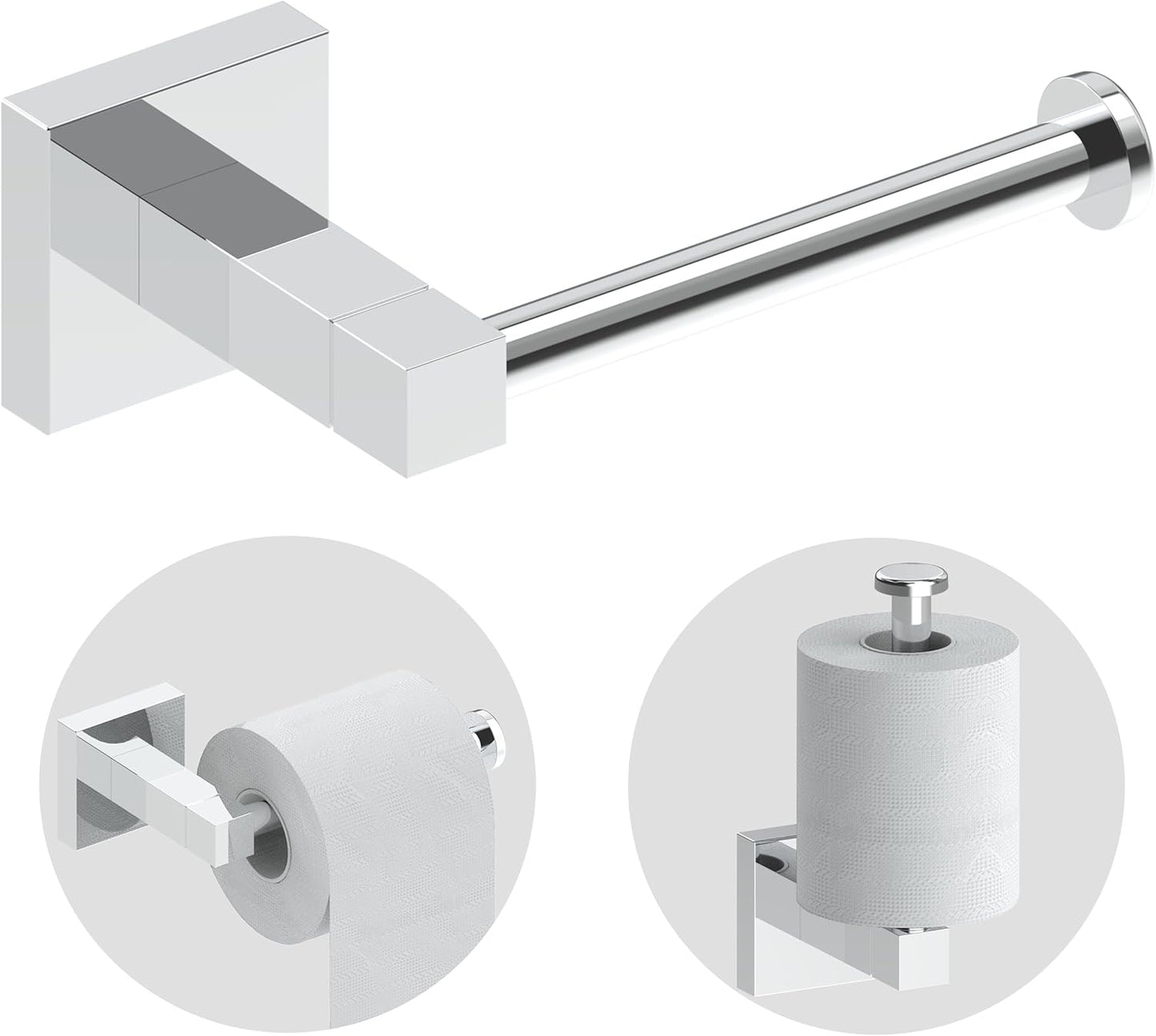 RUACQ Toilet Paper Holder Stand with Toilet Brush and Holder Set, 304 Stainless Steel Bathroom Toilet Tissue Paper Roll Holder Free Standing, Weighted Base, Heavy Duty (Matte Black)