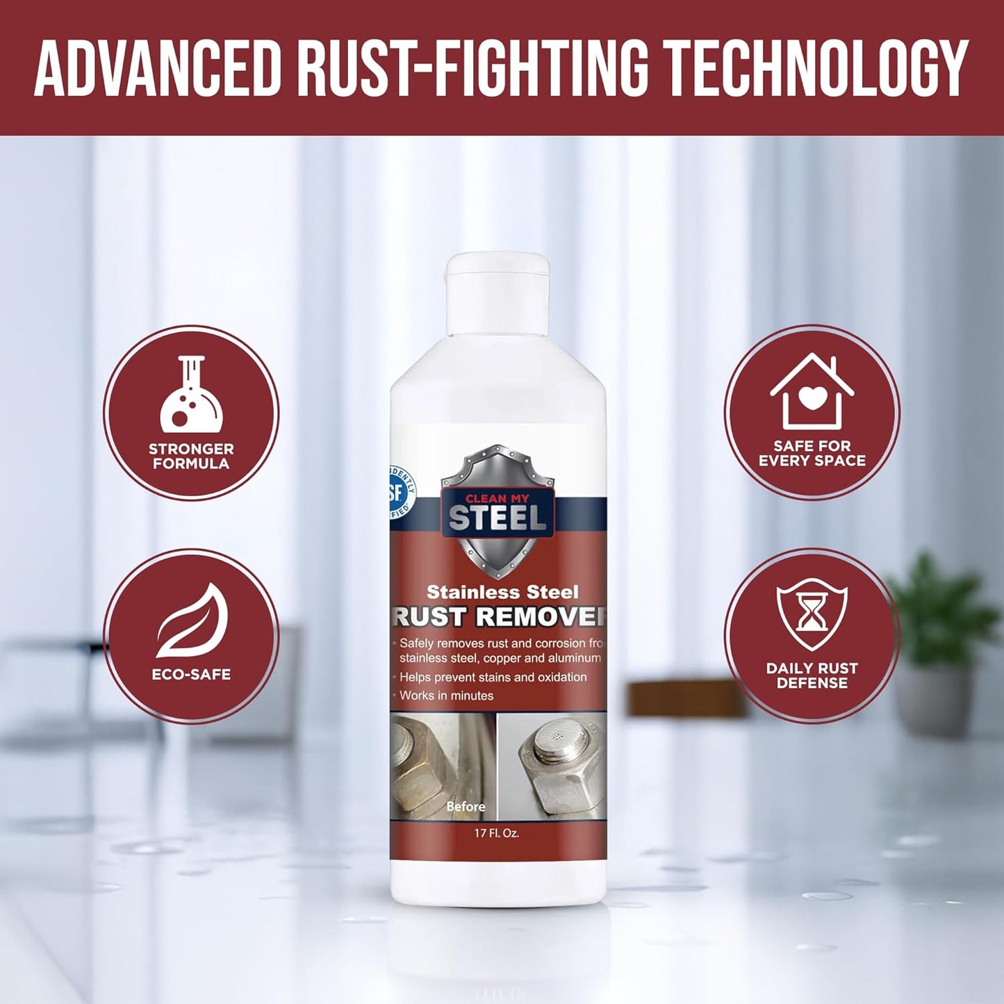 CLEAN MY STEEL Innoshine B570 Stainless Steel Rust Remover and Cleaner, NSF Certified, Approved for Food Contact Areas, 4 oz