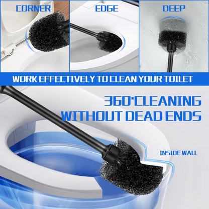 AONEZ Toilet Brush and Holder Set, 2 Pack Long-Handle Toilet Brush, Non-Slip Grip, Nylon Bristles, Deep Cleaning for Bathroom, Toilet Scrubber- Black