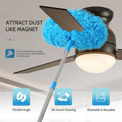 Rainbow Extendable Static Duster Reusable Microfiber Duster with 100" Telescoping Pole, Beandable and Washable Dusters Head for Cleaning Ceiling, Fan, Furniture