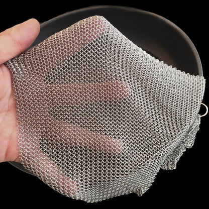 Cast Iron Cleaner and Chainmail Skillet Scrubber - 4''x4'' Upgraded 3.8mm Small Ring, 316L Stainless Steel Fine Rings - Durable Scraper for Skillets, Pans, Griddles & Containers