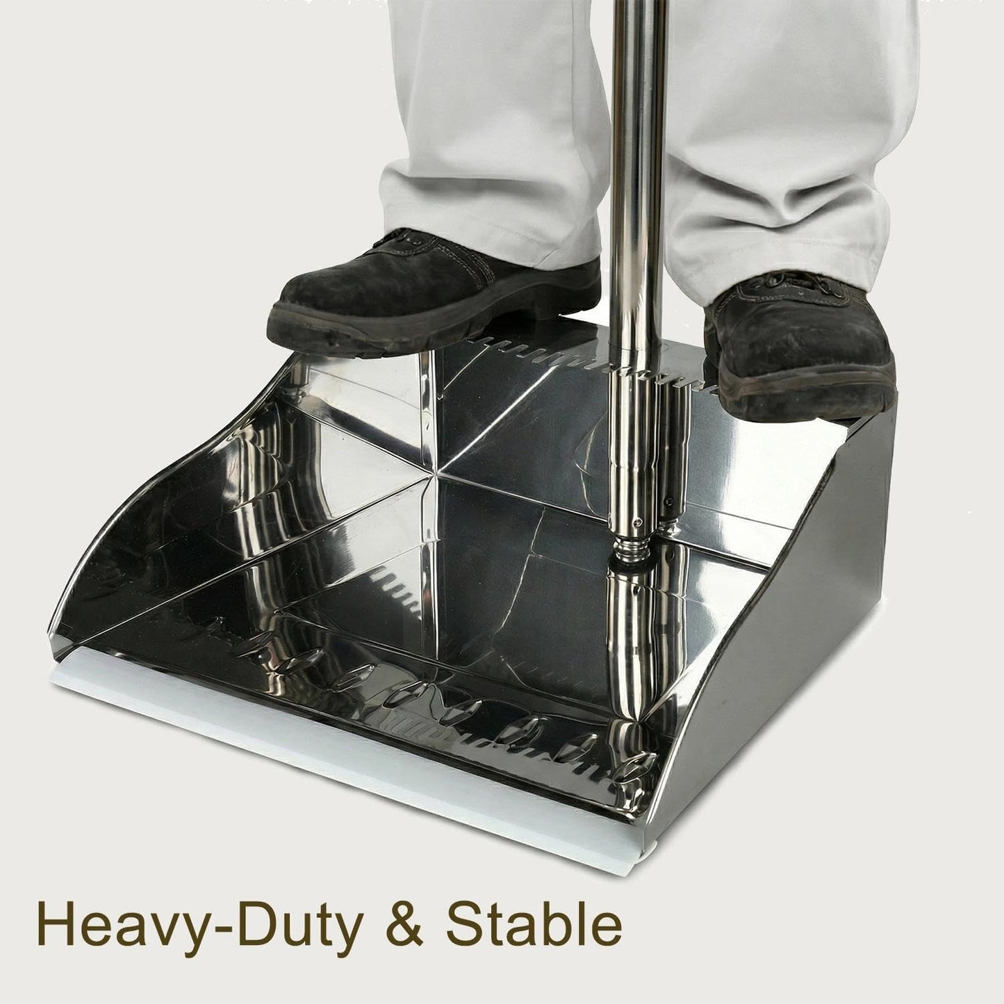 Metal Dustpan with Broom Set, Long Handle Stainless Steel Dustpan,Heavy Duty Standing Dust Pan with Teeth, Indoor Outdoor Up for Home Kitchen Lobby Room Office