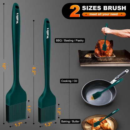 Walfos Silicone Basting Pastry Brush, Heat Resistant Pastry Brush Set, Strong Steel Core and One-Pieces Design, Perfect for BBQ Grill Baking Kitchen Cooking, BPA Free and Dishwasher Safe, 2 Pcs (Blue)