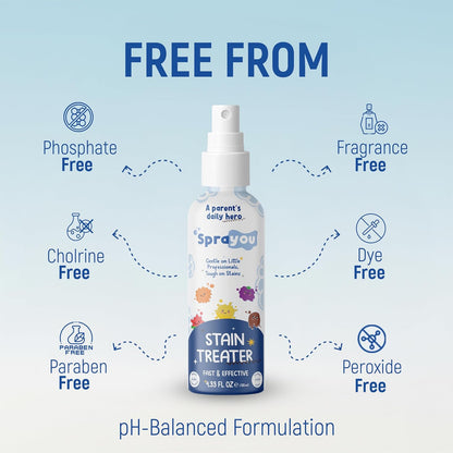 Fast & Effective Stain Treater Spray, Multi-Purpose Stain Remover, Messy Eater Stain Treater Concentrated Formula, Gentle on Clothing and Baby Textiles, 4.33 fl oz.