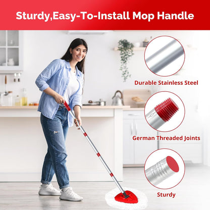 O-Cedar Spin Mop Head, Base, Handle Replacement for EasyWring 1 Tank System, 4 Microfiber Mop Refills, 1 Base and 30-58in Handle Set Combo, White