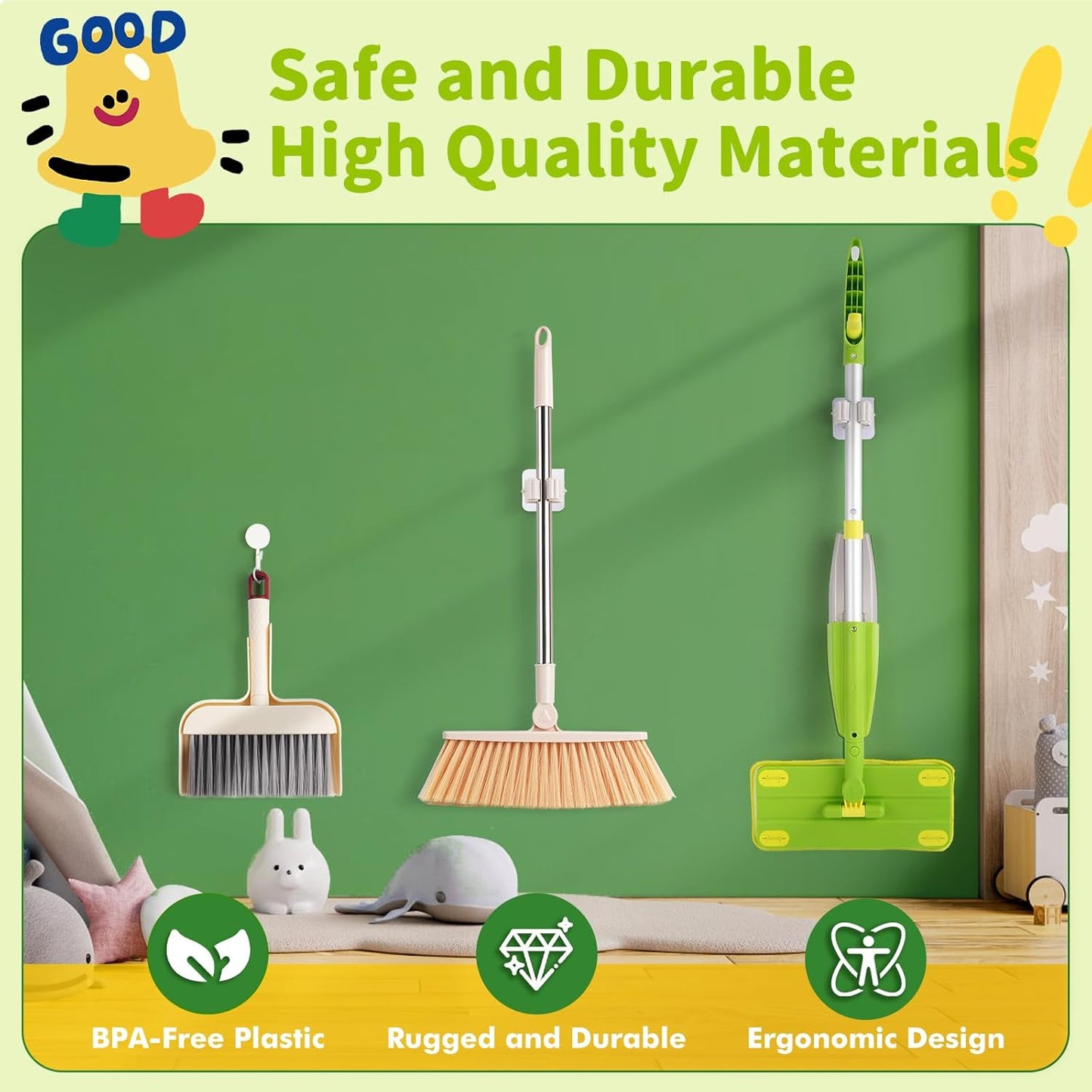 Kids Spray Mop, Fun & Functional Toddler Mop Cleaning Set,Real Working Mini Mop, Pretend Play Toy –Includes Spray Bottle,Washable Microfiber Pads, Montessori Kids Cleaning Toy Set -Green