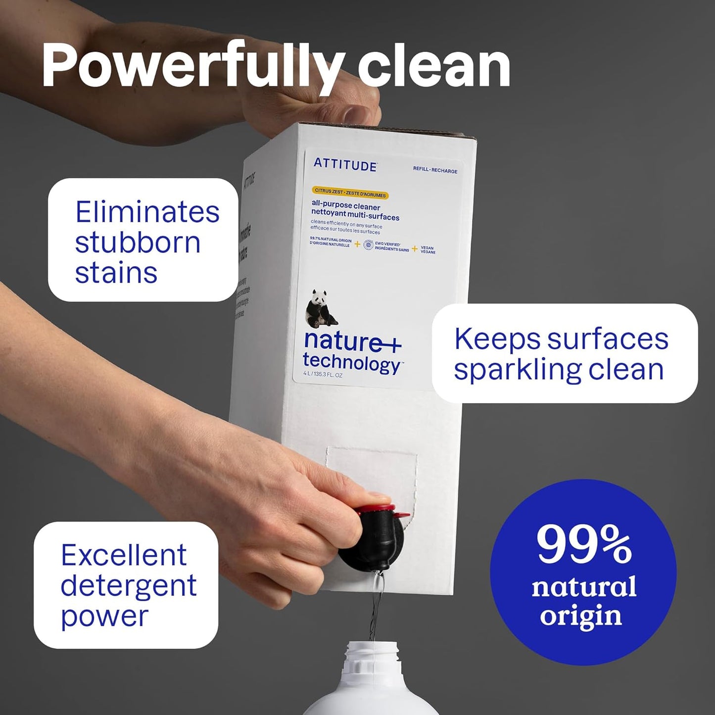 ATTITUDE All Purpose Cleaner Spray, EWG Verified, Vegan, Made with 94% Plant-Based Ingredients, Streak-Free for Kitchen, Bathroom, Glass & More, Pink Grapefruit Scent, 27.1 Fl Oz