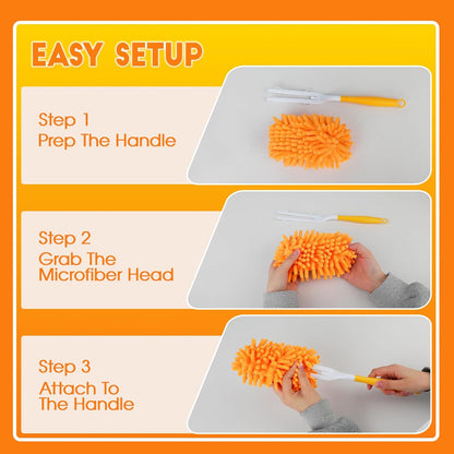 6Pcs Reusable Duster Refill Compatible with Swiffer Hand Duster +1 Handle, 360 Heavy Duty Duster Refills for Cleaning, Office, Ceiling Fan (6PCS+1Handle)