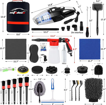 42Pcs Car Wash Detailing Kit Cleaning Set with Foam Gun Sprayer, Long-Handle Brush, Collapsible Bucket, Large Wash Mitt, Towels, Complete Interior & Exterior Car Washing Supply Set (Blue)