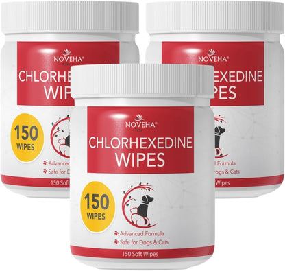 NOVEHA 120PCs XL Formulated Pet Wipes for Dogs & Cats - Safe for Facial & Finger Folds, Underarms, Groin, Hot Spots, Redness & Skin Relief, On-the-Go Size 5.5" x 7"