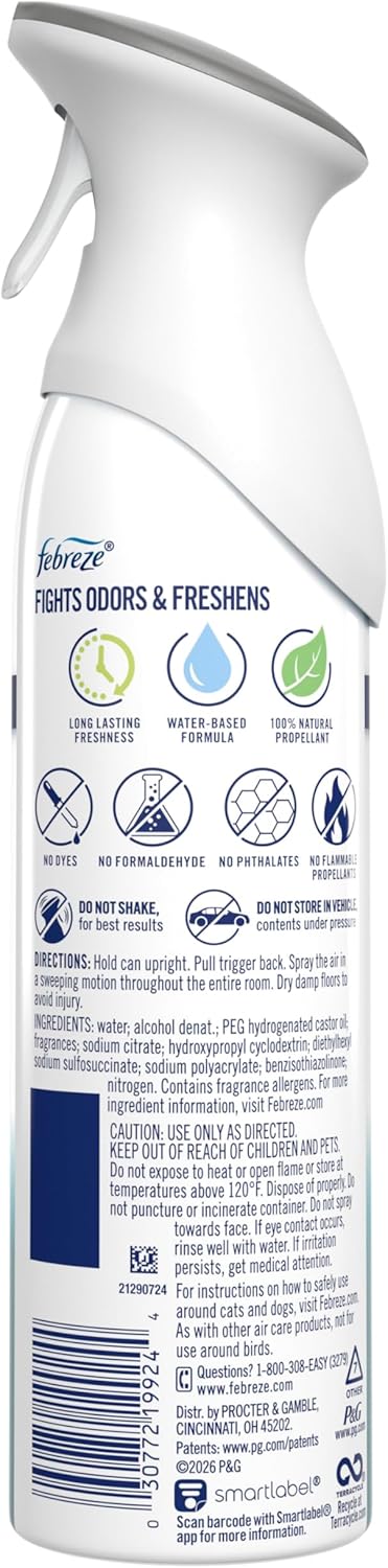 Febreze Air Mist, Air Freshener Spray, Odor Fighting Room Spray, Deodorizer for Home Bathroom Kitchen Office Apartment Dorm Room Classroom, Linen & Sky Scent, 8.1oz (Pack of 6)