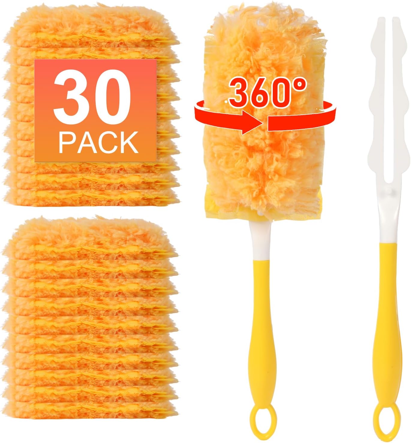 30 Count Duster Refill for Swiffer Duster with 1 Handle - 360° Multi-Surface Larger Size Feather Dusters, Disposable Duster Kit for Cleaning Home, Furniture, Blinds and Ceiling Fans