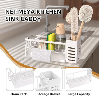 Kitchen Caddy Sink Organizer,Sponge Holder for Kitchen Sink,Dish Soap Dispenser,Kitchen Sink Accessories Countertop Organizer,Stainless Steel Sink Sponge Caddy Over the Sink Shelf