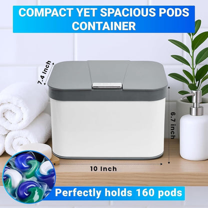 Skywin TidyFriend Laundry Pods Container with Lift Up Lid, 12.4" x 6.5" x 8.7", Airtight Storage Keeps Pods Fresh, Laundry Detergent Container & Dishwasher Pod Holder (Grey)