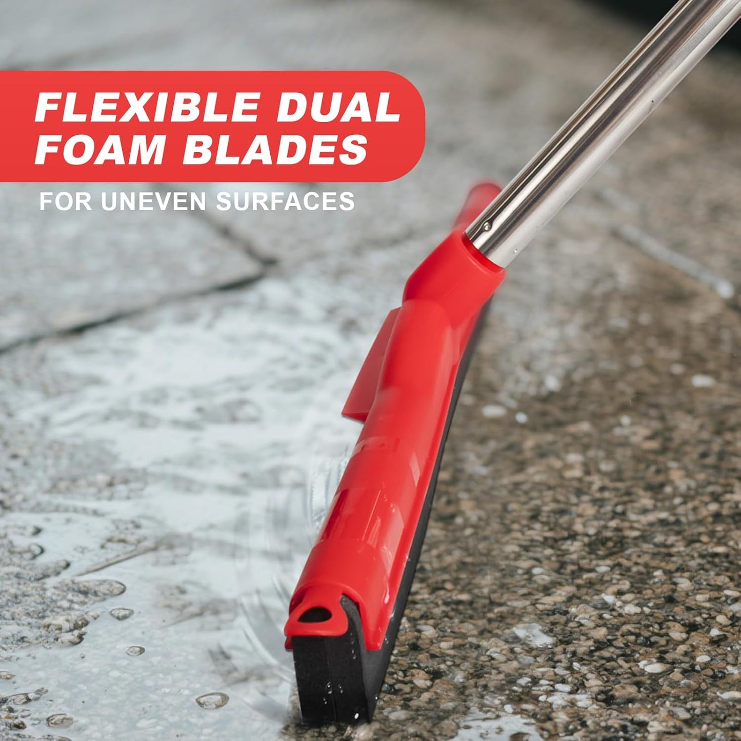 Water Broom & Floor Squeegee Scrubber with 51" Adjustable Pole & EVA Foam Blade – Indoor/Outdoor Use for Garage, Patio, Bathroom, Tile, Marble