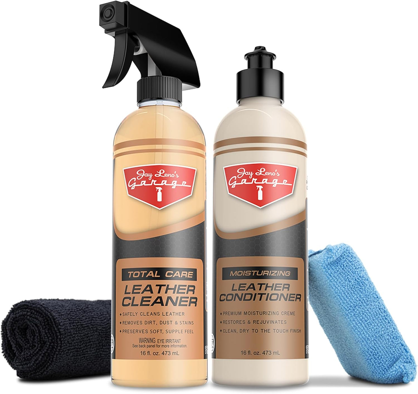 Jay Leno's Garage Car Leather Conditioner and Auto Leather Care - Professional Leather Conditioner for Car Seats, Nourishes Protects & Restores, Lanolin & Beeswax Formula, Non-Greasy Finish (16 oz)