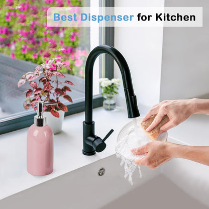 Natheeph Dish Soap Dispenser, Hand Soap Dispenser Ceramic Bottle, Refillable Liquid Great for Kitchen Dish Soap, Hand Soap, Essential Oil & Lotion (Bright White)