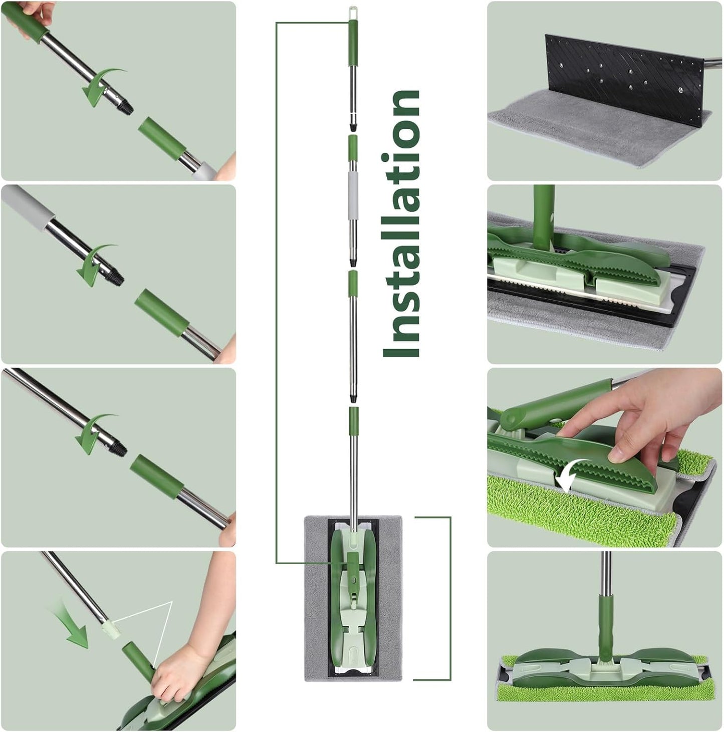Mops for Floor Cleaning, Masthome Flat Dust Mop with 4 Reusable Pads, 2-Sided Microfiber Dust Mop for Wet & Dry Use, Flat Flip Mops for Hardwood, Laminate, Vinyl,Kitchen, Tile -1 Scraper