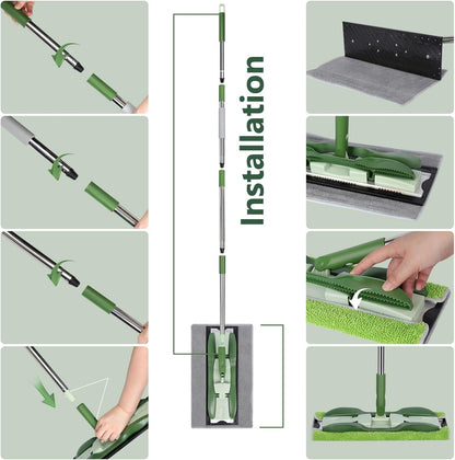 Mops for Floor Cleaning, Masthome Flat Dust Mop with 4 Reusable Pads, 2-Sided Microfiber Dust Mop for Wet & Dry Use, Flat Flip Mops for Hardwood, Laminate, Vinyl,Kitchen, Tile -1 Scraper
