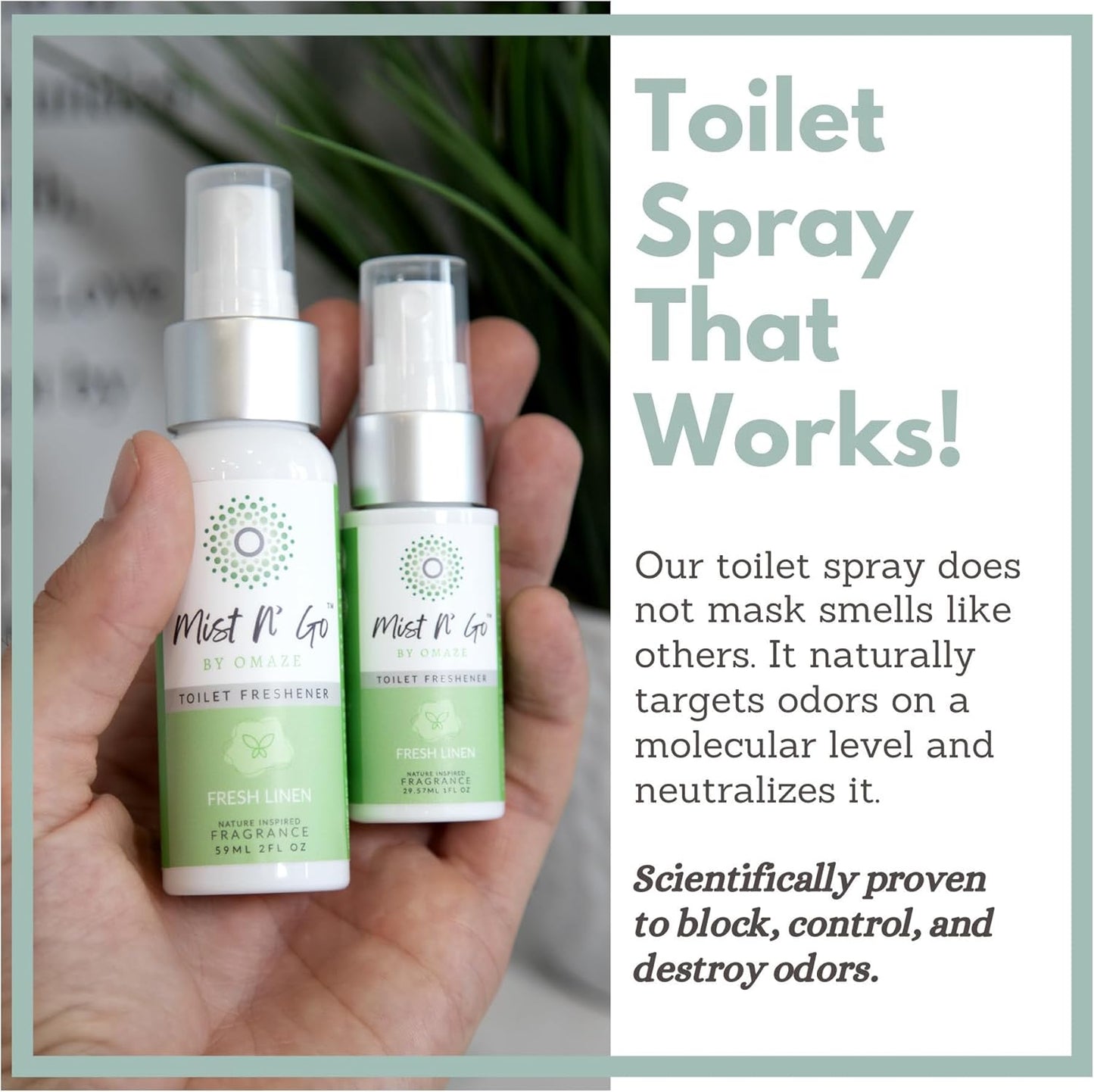 Mist N’ Go by Omaze Travel Bathroom Spray for Toilet Spray Odor Eliminator - Travel Toilet Spray for Bathroom Air Freshener Spray for Bathroom Deodorizer - Clean Mix, Travel Size (1oz x2)