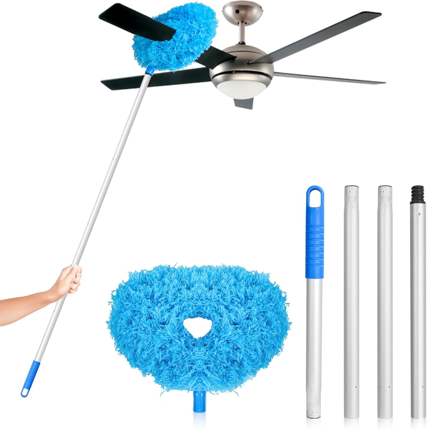 Ceiling Fan Cleaner Duster High Ceiling Extended Fan Blade Cleaner from 13 to 50 Inch Reusable Microfiber Ceiling Fan Duster with Extension Handle for Furniture Bookshelves Wall Door (Gray)