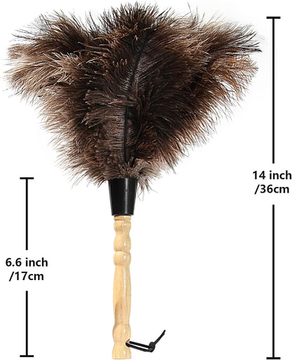 Retractable Ostrich Feather Duster for Cleaning, Fluffy and Natural Feather Duster with Retractable Handle， Reusable Eco-Friendly Handheld Cleaning Supplies (15 inch)