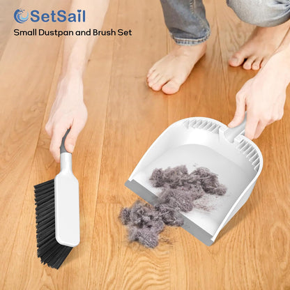 SetSail Small Dustpan and Brush Set, Nesting Snap-On Handheld Broom and Dust Pan with Teeth Portable Broom and Dustpan Set Suitable for Desktop, Pets Care, Sofa, Camping, Grey