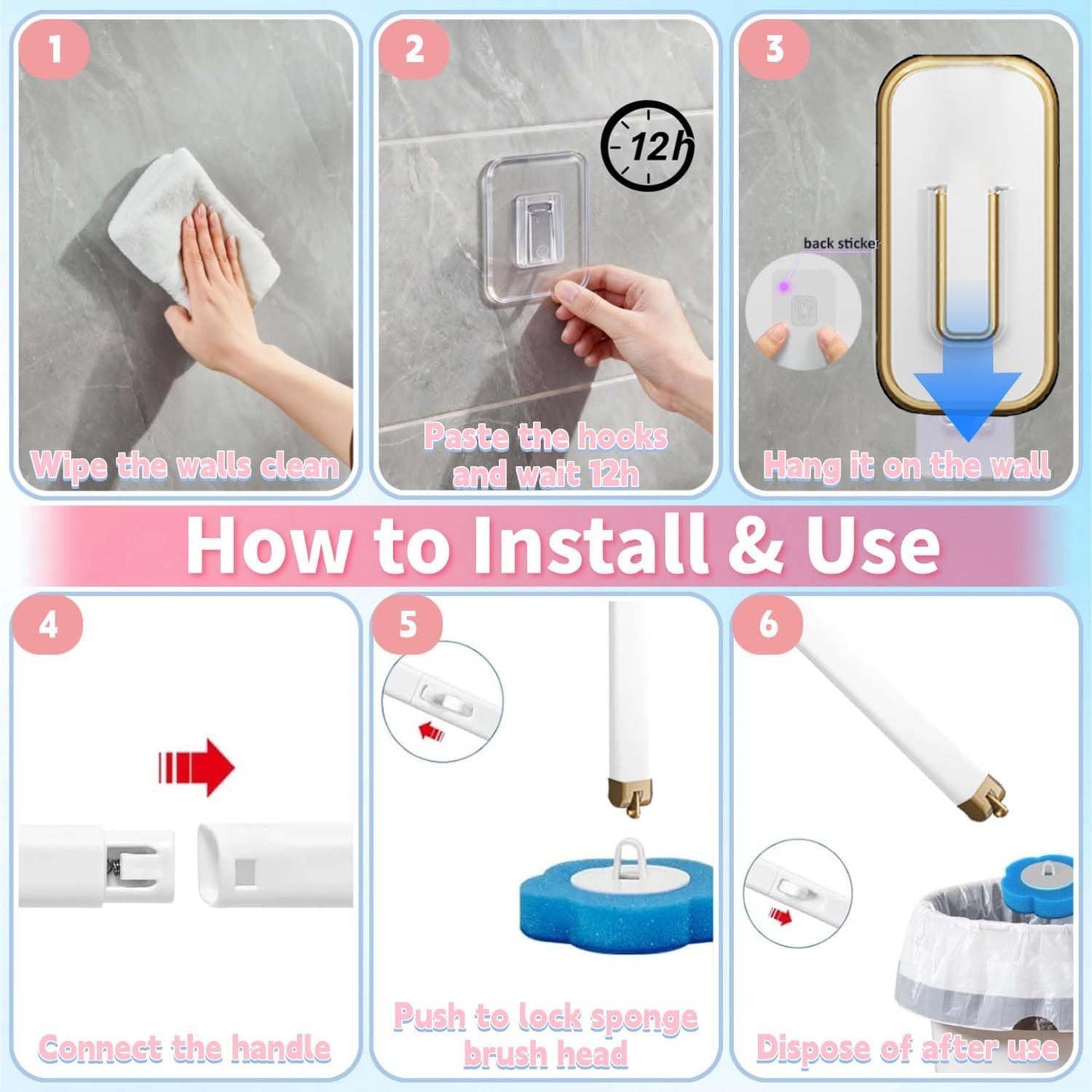 Disposable Toilet Brush,Toilet Bowl Brush with Holder,36 Refills Toilet Bowl Cleaner,Toilet Cleaning Supplies,Wall Mounted Toilet Wand Brush Kit for Cleaning and Bathroom Maintenance