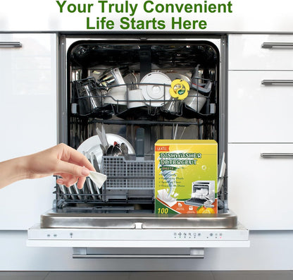 Dishwasher Detergent Sheets 100 Loads,Eco Friendly Dishwasher Detergent Plastic-Free Washer Sheets Alternative (Lemon)