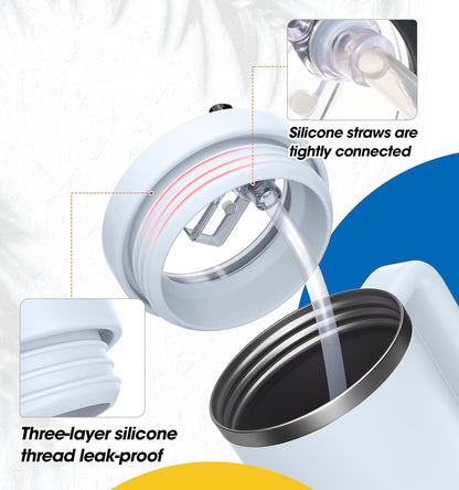 40 Oz Tumbler Flip Straw Lid Compatible with Stanley Quencher Cup, Anti Spill Replacement Cup Covers, Durable Silicone Leak Proof Lids with Cleaning Brush Set for Travel Storage