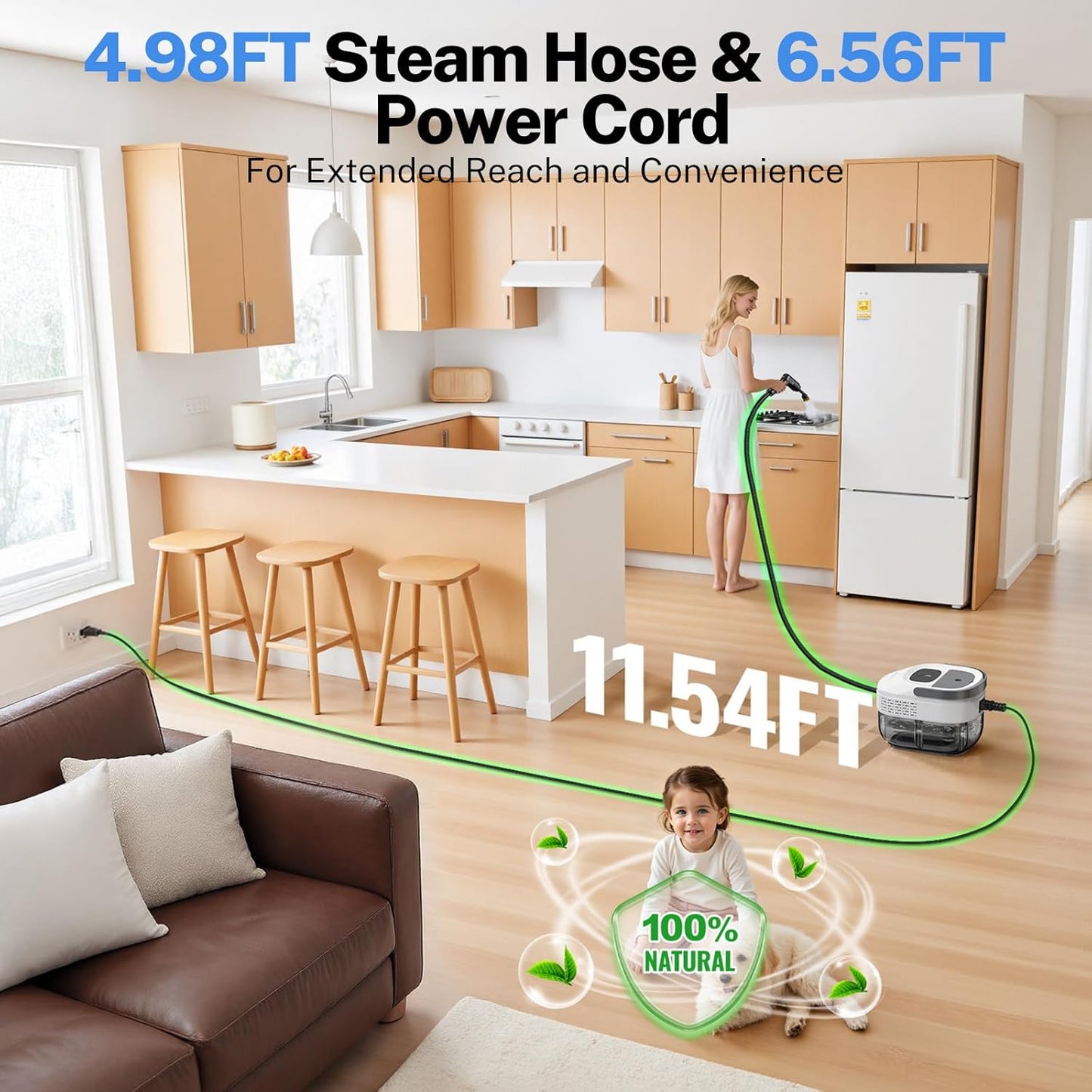 ODSD Steam Cleaner for Home & Car, 3-Level Adjustable Steamer for Cleaning, 15s Heat-Up & 1.6L Large Tank, Handheld Steam Cleaner for Car Detailing, Home, Tile, Grout, Furniture with 15pcs Accessories