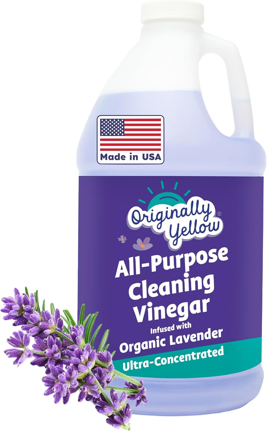 Originally Yellow Lavender White Vinegar For Cleaning Purpose | USA Made All Purpose Cleaner | Use as Glass, Kitchen & Floor Cleaner | Plant Derived Cleaning Vinegar 1 Gallon in 2 pack | 128 Oz