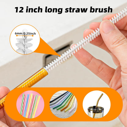 2 Pack 14 Inch Bottle Brush & 12 Inch Straw Brush Cleaner Set - Heavy Duty Kitchen Bottle Brushes for Cleaning Water Bottles, Mugs, Sippy Cups & Tumblers, Lab Use (Large)