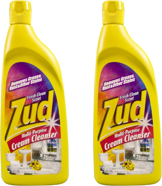 Zud Cream Cleanser (2-Pack) - Ultimate Bathroom Cleaner / Bleach-Free Formula for Shiny Surfaces / Removes Rust, Hard Water Stains, & Grime / Best for Countertops, Bathrooms, Marble, and More (530019)