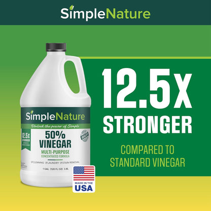 SimpleNature 45% Vinegar (1 Gallon) - Highly Concentrated Vinegar for Heavy-Duty Cleaning Power for Home & Patio, Limescale Removal & DIY Formulas - Dilutes Easily - Free of Dyes or Fragrance