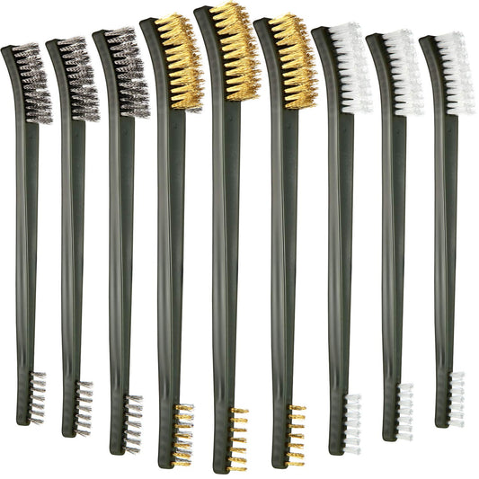 Patelai 9 Pcs Mini Wire Brush Set – Stainless Steel, Brass & Nylon – Rust Removal, Welding Slag, Automotive Parts Cleaning, Detail Scrub Brushes