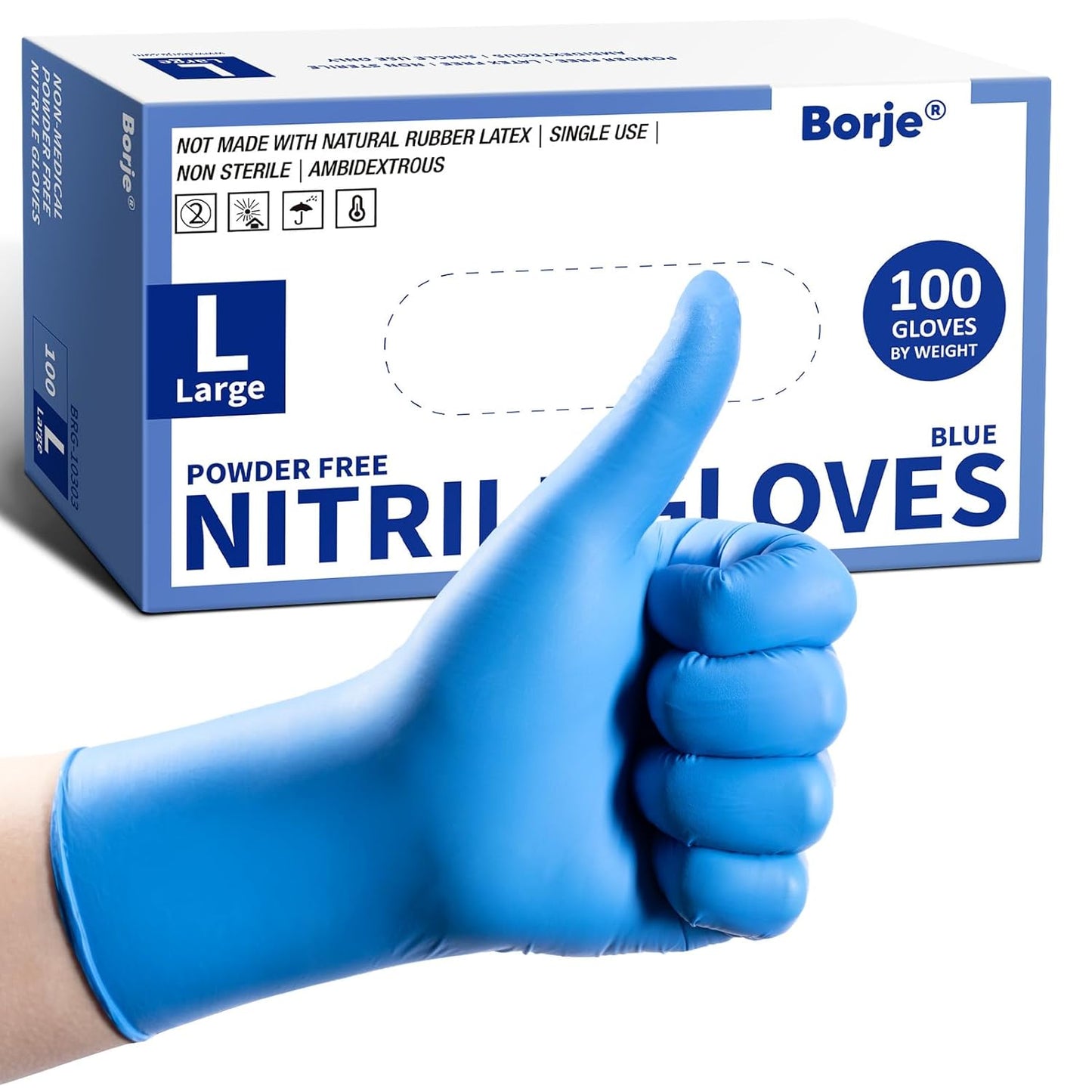 Borje Nitrile Gloves Large, 100 Count Disposable Gloves, Black, Latex-Free Powder-Free, Medical Exam, Food Safe, Cleaning, Cooking