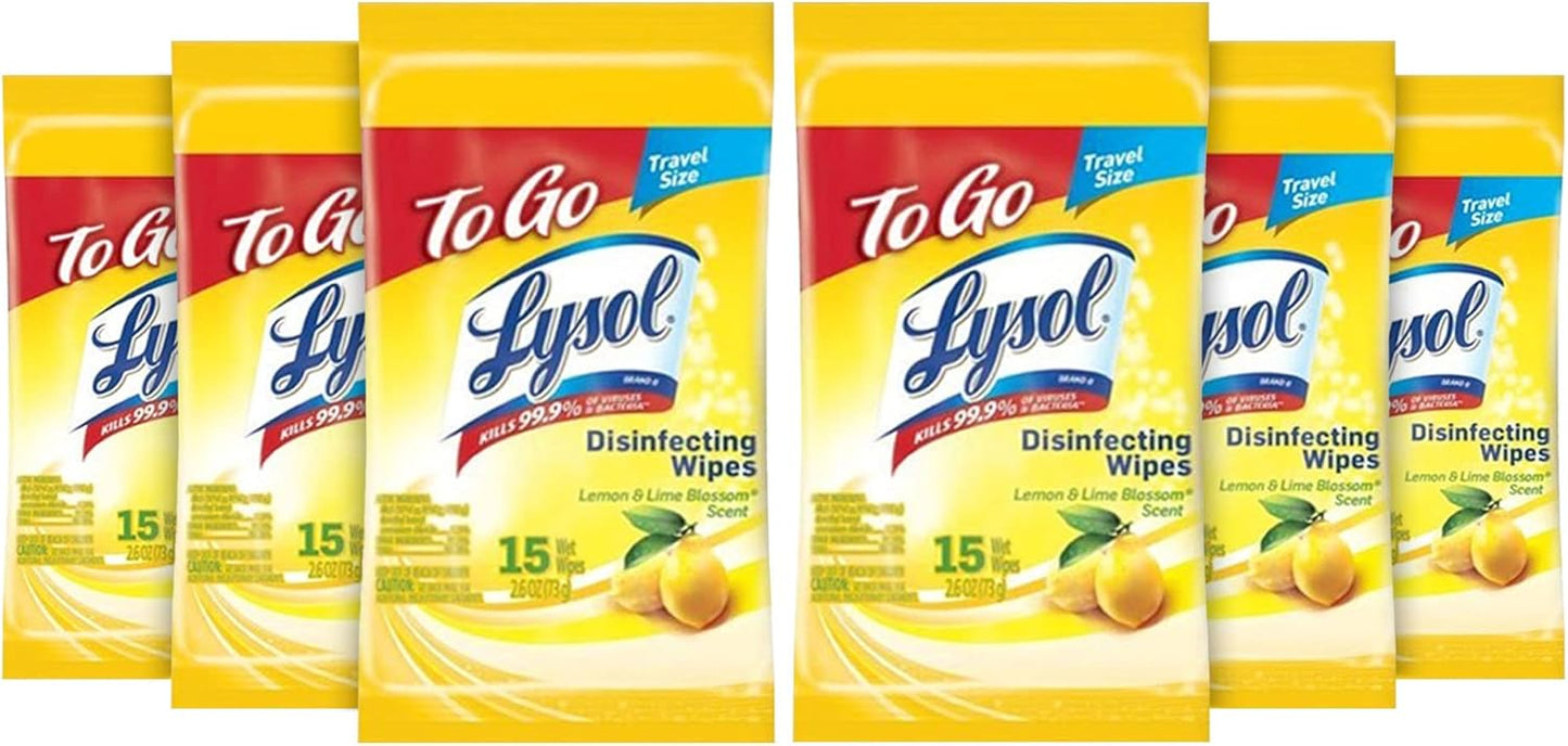 LYSOL Disinfecting Wipes - Lemon & Lime Blossom To-Go Flatpack 15 ct. (Pack of 6)