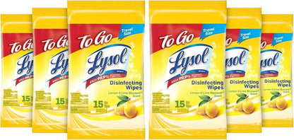LYSOL Disinfecting Wipes - Lemon & Lime Blossom To-Go Flatpack 15 ct. (Pack of 6)