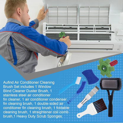 Aufind 7 PCS Different Air Conditioner Fin Cleaner kit, Brush Condenser Ac Coil Cleaner Air Refrigerator Fin Cleaner Evaporator Radiator Repair Clean Tool (Yellow)