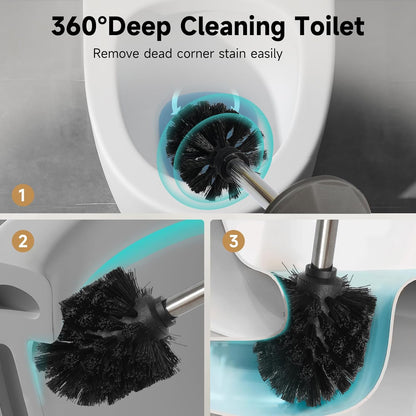 Bronze Toilet Brush and Holder，Extra Long Handled Toilet Brush for Bathroom，Stainless Steel Heavy Duty Toilet Bowl Brush,Deep Cleaning Modern Toilet Cleaner Brush -Space Saving, Covered Brush, Durable