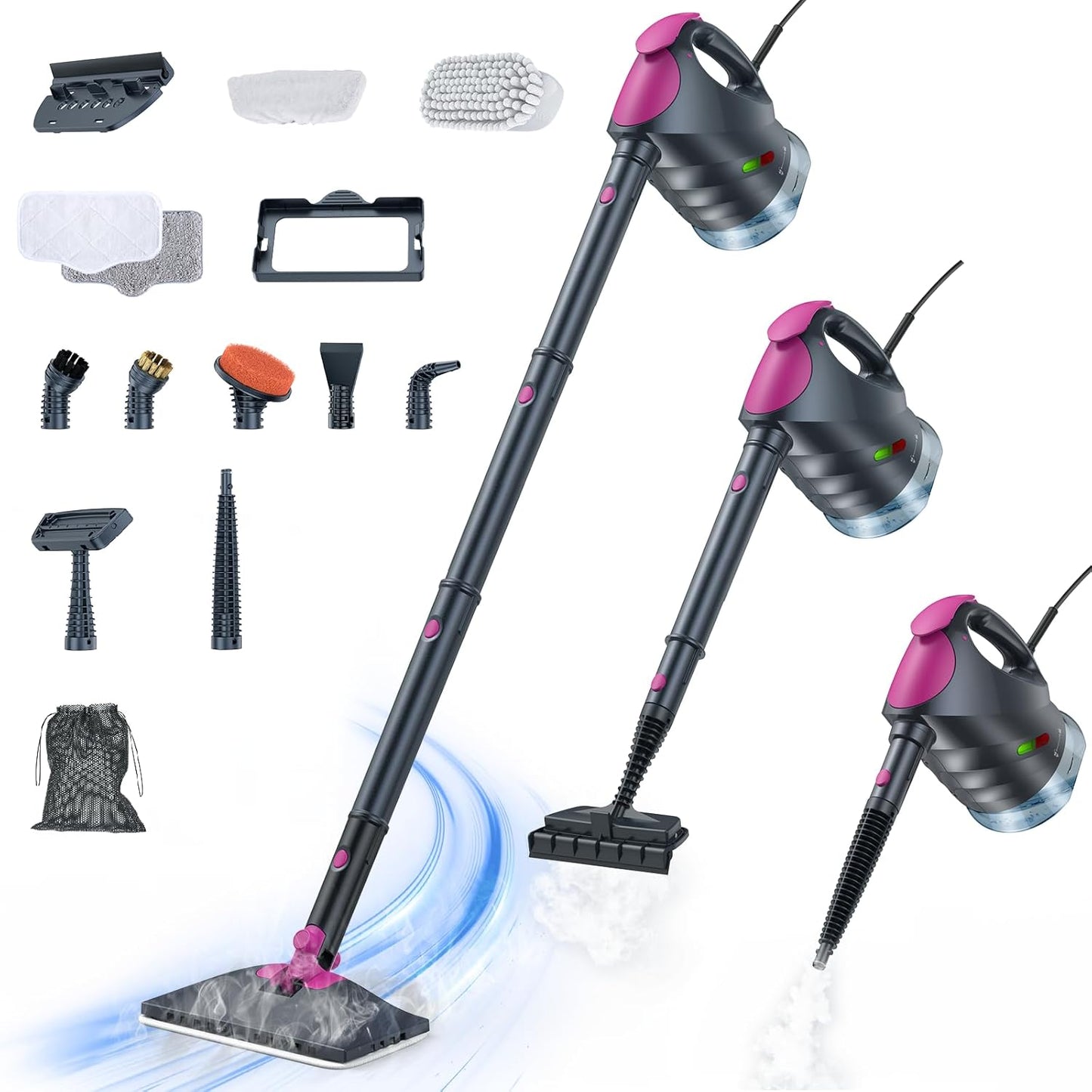 ScrubWiz 10-in-1 Steam Cleaner, Steam Mop & Detachable Handheld Steam Cleaner, 320ml Water Tank, 10s Fast Heating, Portable Steamer for Kitchen, Floor, Tiles, Window, BBQ Grill, Car, Bright White