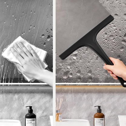 Silicone Shower Squeegee for Bathroom Glass Doors, with Hanging Hole for Easy Storage, Removes Water Spots from Windows, Mirrors, Tiles & Kitchen Surfaces-Black, 10 Inch