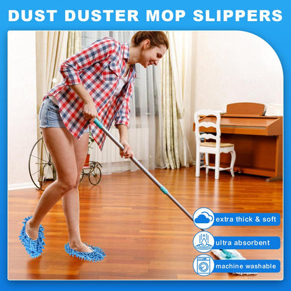Mop Slippers for Floor Cleaning, Microfiber Cleaning Slippers Washable & Reusable, Hands-Free Dust Mop Shoes for Hardwood Floor, Kitchen, Pet Hair, One Size Fits Most