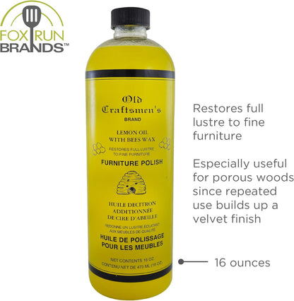 Fox Run Lemon Oil With Beeswax Furniture Polish and Conditioner, 16 ounces, Made in the USA
